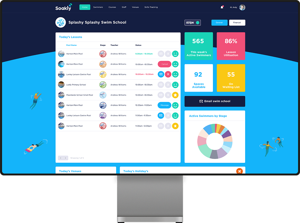 Swim School software for desktop and laptop-using administrators